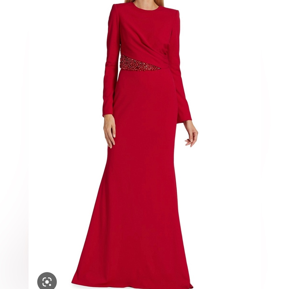 Badgley Mishka Red Beaded Long Sleeve Evening Gown Size 4